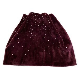 Comfy Burgundy Velvet Gold Studded Plush Fitted Cat Ear Beanies Cap